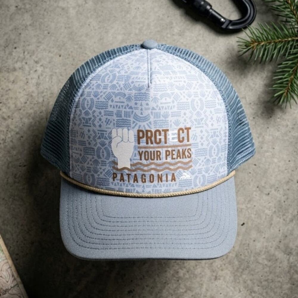 Patagonia Protect Your Peaks Trucker Hat Mesh Snapback Light Blue Grey Gorpcore